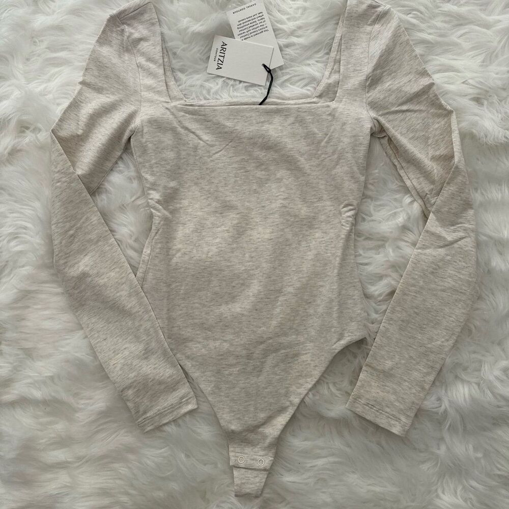 Aritzia Contour Squareneck Longsleeve Bodysuit Heather Light Oatmeal Size XS